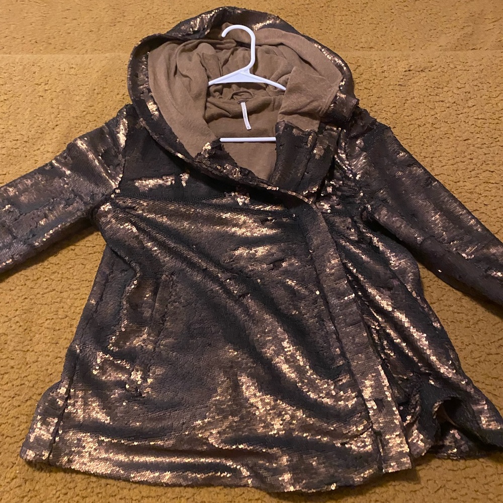 Free People Sequin Hooded Coat